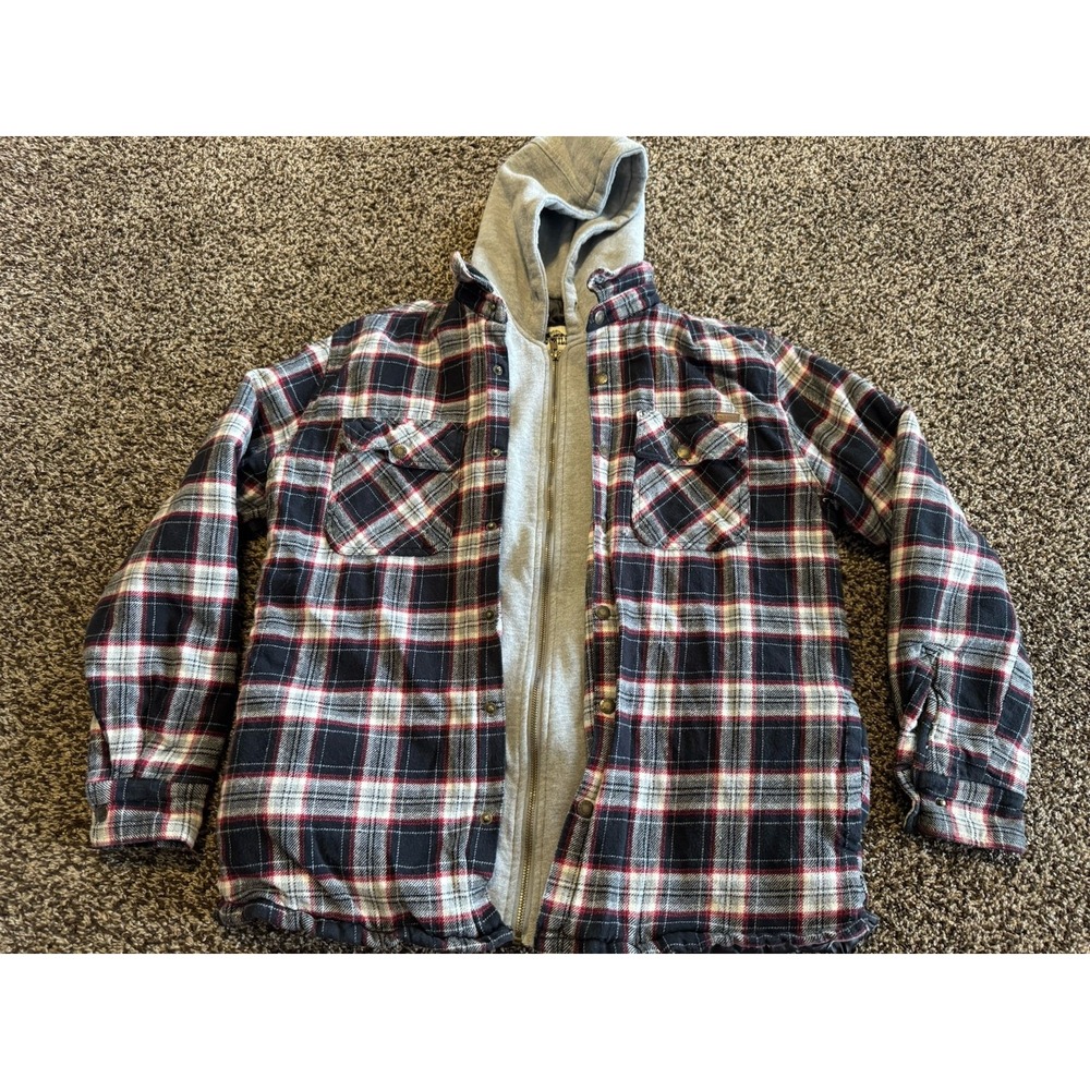 Old Mill Mens Hooded Flannel Shirt Jacket Size M Plaid Quilt Lined Shacket Coat